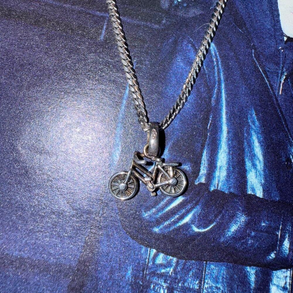 Sterling Silver 925 detailed bicycle charm cuban chain necklace